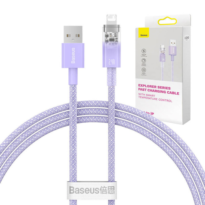 Ātrās uzlādes kabelis Baseus USB-A līdz Lightning Explorer Series 1m 2.4A (violeta)