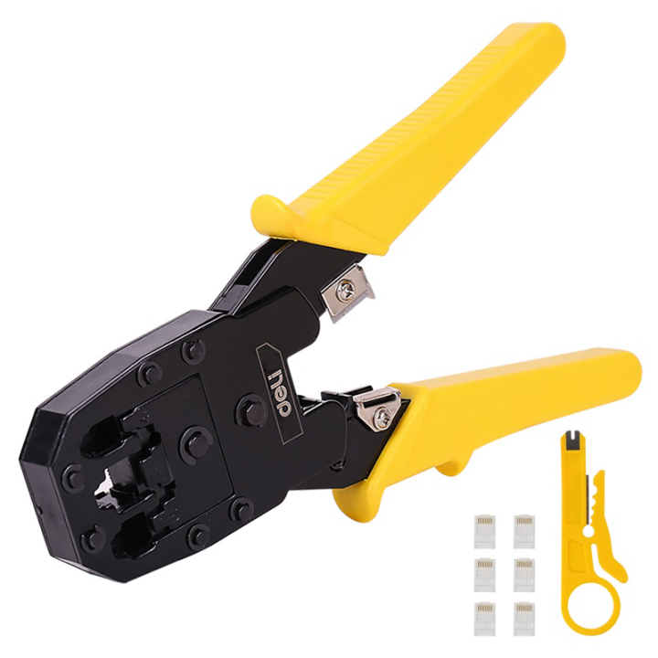 Ethernet Crimper 4/6/8P RJ45/RJ14/RJ12/RJ9 Deli Tools EDL2468 (keltainen)