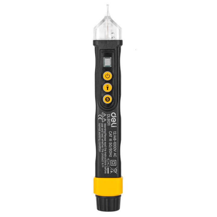 Nekontaktinis įtampos testeris Deli Tools EDL8011, 12/48-1000V AC (juodas)