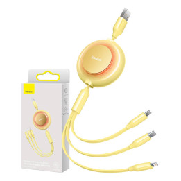 „Baseus Bright Mirror 2“, USB „trys viename“ laidas, skirtas mikro USB / USB-C / „Lightning 3,5A“ 1,1 m (geltonas)