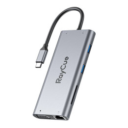 Hub 11w1 RayCue USB-C iki 2x USB-A 2.0 480Mbps + 3x USB-A 3.2 5Gbps + SD/TF 3.0 + HDMI 4K30Hz + VGA 1080p + RJ45 + PD 3.0 100W (