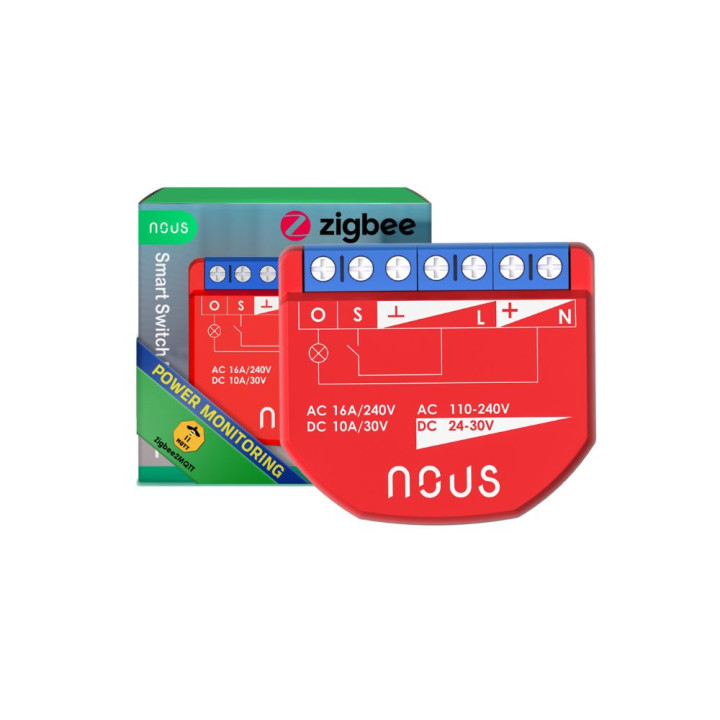 Nous B2Z viedais Tuya Zigbee mini releja modulis ar jaudas mērītāju un slēdža ieeju, 1 grupa