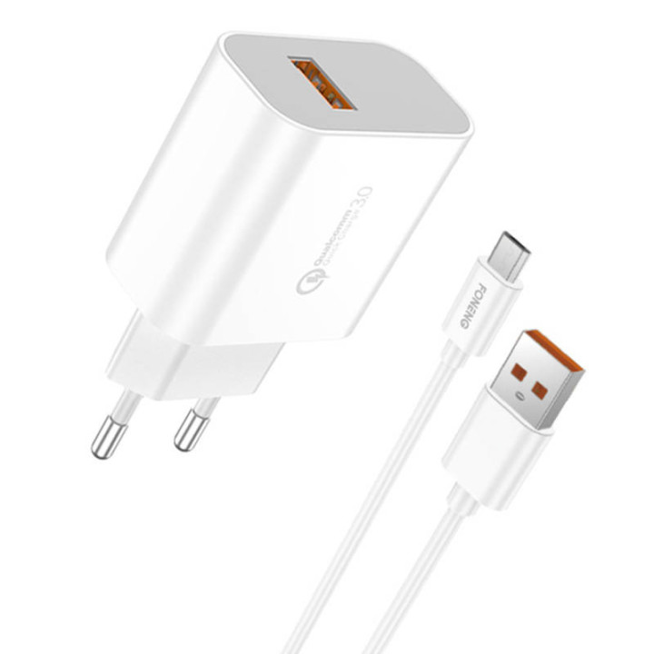 Pikalaturi Foneng 1x USB QC 3.0 EU46 18W + USB mikrokaapeli
