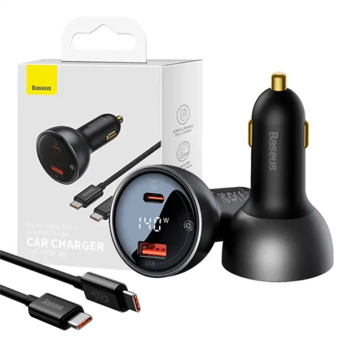 Autolaturi Baseus Superme, USB, USB-C, 140W (musta)