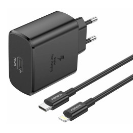 Foneng EU62 USB-C 45 W strāvas lādētājs + USB-C līdz zibens kabelis (melns)
