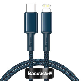 „Baseus“ didelio tankio pintas C tipo kabelis iki „Lightning“, PD, 20 W, 2 m (mėlynas)