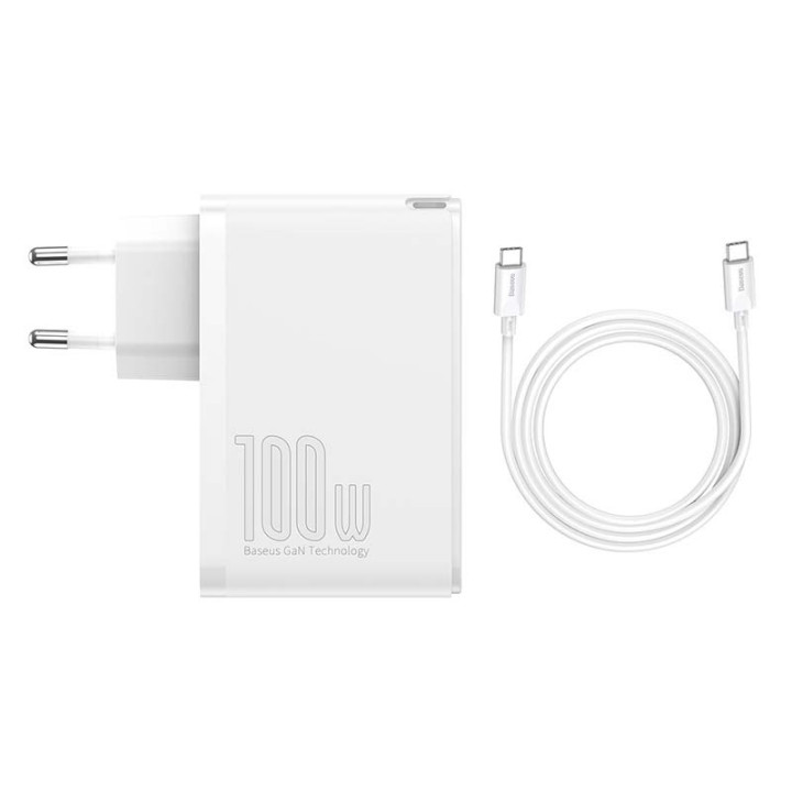 Kelioninis įkroviklis Baseus GaN2 Pro Quick 2x USB + 2x USB-C, 100W, EU (balta)