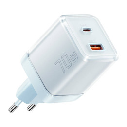 Sienas lādētājs Yueqi 70 W GaN USB-C + USB-A (zils)