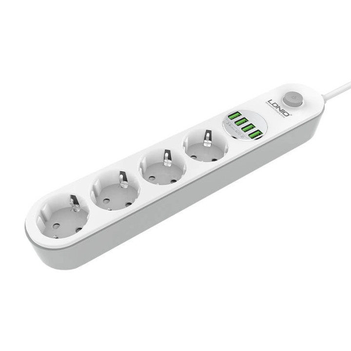 Strāvas sloksne ar 4 maiņstrāvas rozetēm, 4x USB, LDNIO SE4432, 2m (balts)