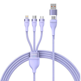 3 viename USB laidas „Baseus Flash Series 2“, USB-C + mikro USB + „Lightning“, 100 W, 1,2 m (violetinė)