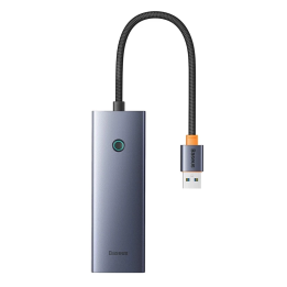 Hub Baseus UltraJoy Series Lite 4 prievadų (USB į USB 3.0*3+RJ45*1+USB-C 5V) (pilka)