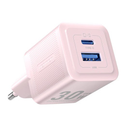 Sieninis įkroviklis, ventiliacija, FEQP0-EU, USB-C + USB-A, 30W/30W, GaN (rožinė)