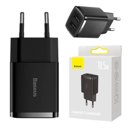 Компактное быстрое зарядное устройство Baseus, 2 порта USB, 10,5 Вт (черное)