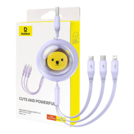 Кабель зарядный 3w1 Baseus USB to USB-C, USB-M, Lightning 3,5А, 1,1м (фиолетовый)