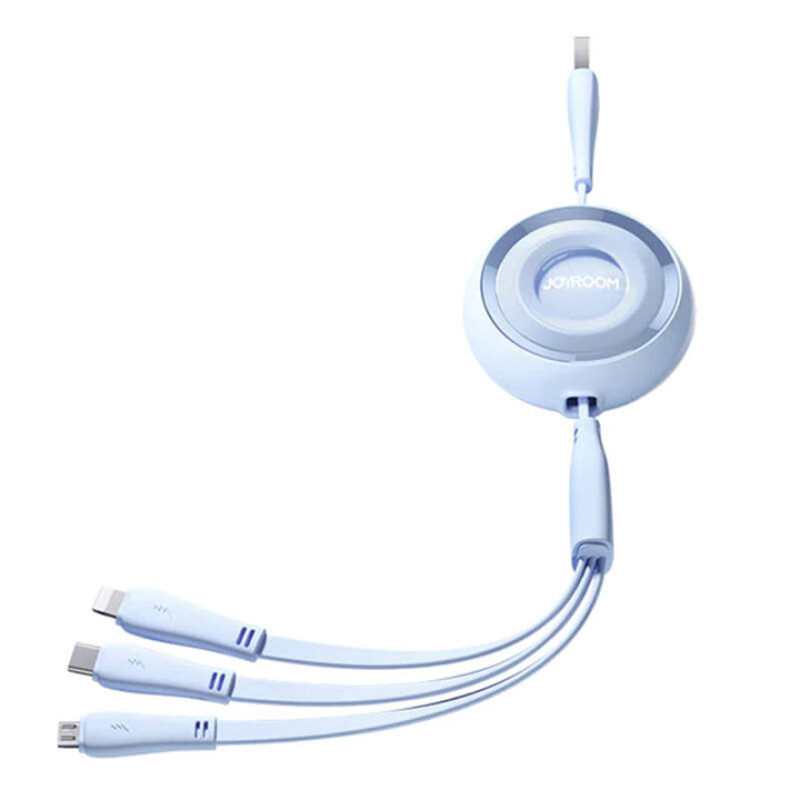 3in1 Joyroom Spalvingas USB į USB-C/Lightning/Micro USB laidas 3,5A, 1m (mėlynas)