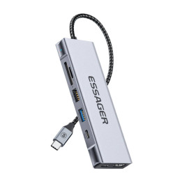 Docking Station, Essager, EHB08-QK0G-Z, HDMI, 2xUSB-A, SD kortelė, TF kortelė (pilka)