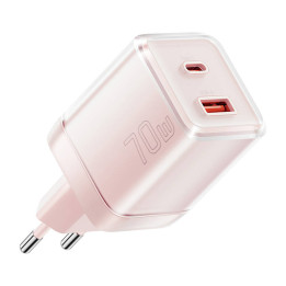Зарядное устройство Yueqi 70W GaN USB-C + USB-A (розовое)