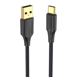 Kabelis nuo USB 2.0 iki USB-C Vention CTFBF LED 3A 1m (juodas)