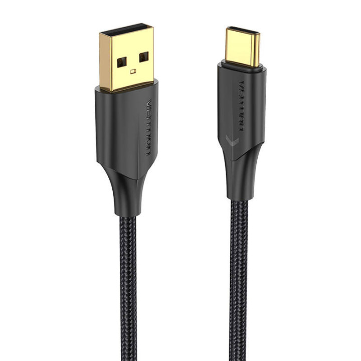 Кабель USB 2.0 на USB-C Vention CTFBF LED 3A 1м (черный)
