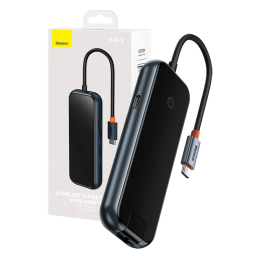 Hub 5in1 Baseus AcmeJoy sērijas USB-C līdz 2xUSB 3.0 + USB 2.0 + USB-C PD + RJ45 (tumši pelēks)