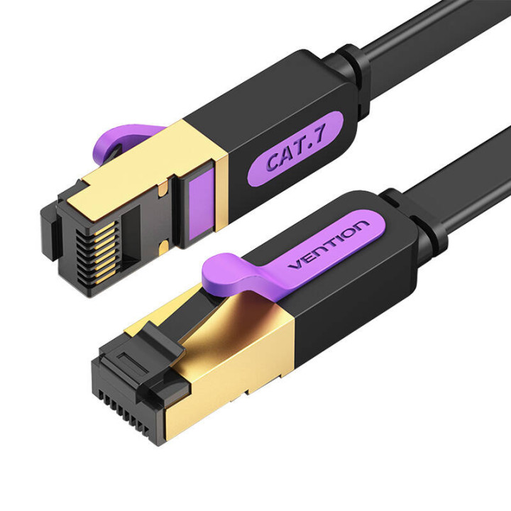 Plakans tīkla kabelis UTP CAT7 Vention ICABF RJ45 Ethernet 10Gbps 1m melns
