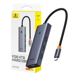 Hub 5in1 Baseus UltraJoy 5-Port (4xUSB 3.0, PD) pilka