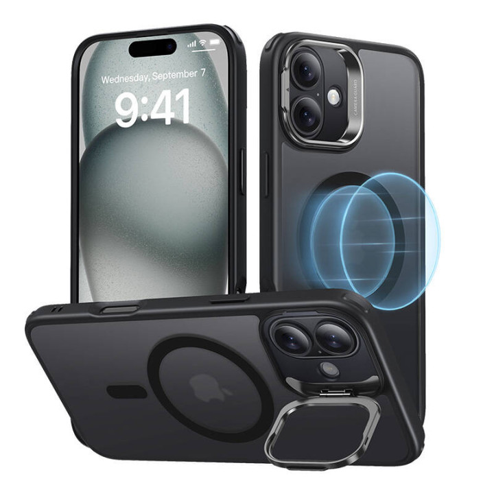 Classic Hybrid (HaloLock) ESR futrālis ar statīvu iPhone 16 (melns)