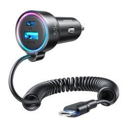 Auto lādētājs Joyroom JR-CL07, 3-in-1, 1x USB + 1x PD, 55W + Type-C kabelis (melns)