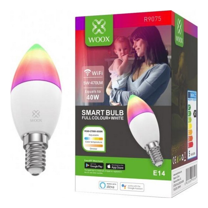 WOOX R9075 Smart WiFi светодиодная лампа RGB CCT 5 Вт E14