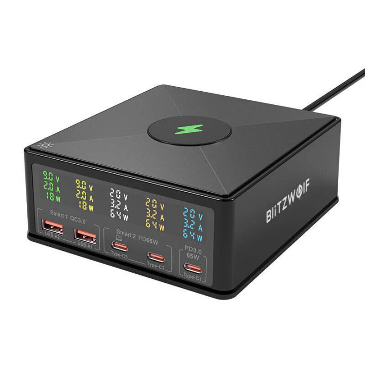 Laadija Blitzwolf 868H, 2xUSB-A, 3xUSB Type-C, 160W (must)