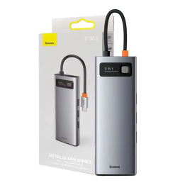 Hub 9in1 Baseus Metal Gleam Series, USB-C kuni 3x USB 3.0 + HDMI + USB-C PD + Ethernet RJ45 + microSD/SD + VGA