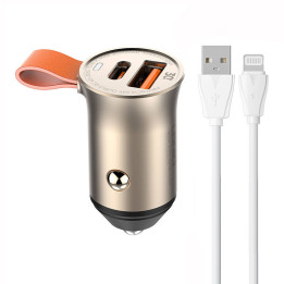 LDNIO C509Q USB, USB-C Автомобильное зарядное устройство 30 Вт + кабель Lightning Кабель