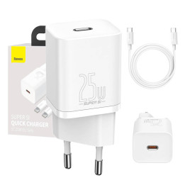 Baseus Super Si Quick Charger 1C 25W z USB-C tai USB-C 1m (biała)