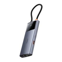 Hub 6in1 Baseus Metal Gleam 2 Series, USB-C iki 2xUSB 3.0 +USB-C + HDMI + USB-C PD + Ethernet RJ45