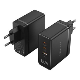 Vention FEGB0-EU 2xUSB-C 1xUSB-A 100W/100W/30W GaN tinklo įkroviklis (juodas)