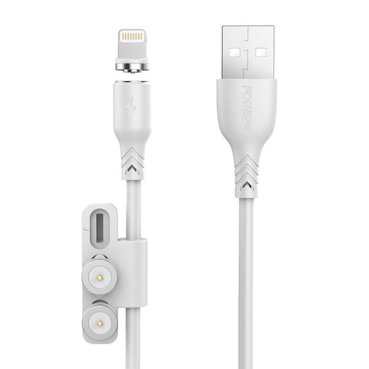 Foneng X62 Магнитный кабель 3 в 1 USB-C/Lightning/Micro USB, 2,4 А, 1 м (белый)