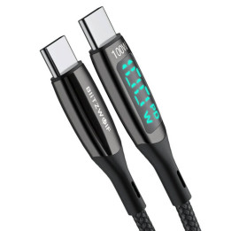 USB-C–USB-C-kaapeli BlitzWolf BW-TC23, näytöllä, 100 W, 1,8 m (musta)