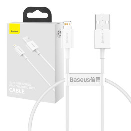 „Baseus Superior“ serijos USB kabelis su „Lightning“, 2,4 A, 0,25 m (baltas)