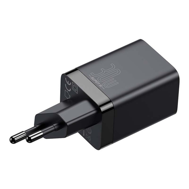 Baseus Super Si Pro ātrais lādētājs USB + USB-C 30 W (melns)