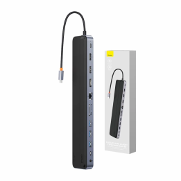 Hub 12w1 Baseus EliteJoy Gen2 seeria USB-C kuni 2xHDMI+ 3xUSB 3.0+ PD+ DP+ SD/TF+ RJ45+Type-C+ 3,5 mm (tumehall)