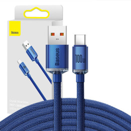 Кабель Baseus Crystal Shine USB — USB-C, 100 Вт, 2 м (синий)