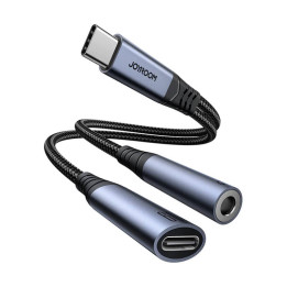 Du viename garso adapteris Joyroom SY-C02 Type-C iki 3,5 mm + Type-C (juodas)