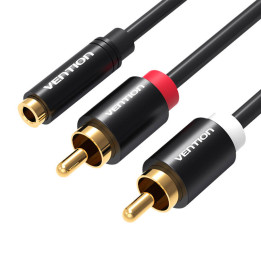 Kabeļa audio 3,5 mm vītne līdz 2x RCA vīrišķajai ventilācijai VAB-R01-B100 1 m, melns