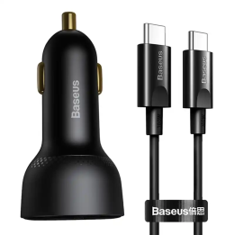 Auto lādētājs Baseus Superme, USB, USB-C, 100W + USB-C kabelis (melns)