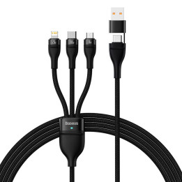 3in1 USB kabelis Baseus Flash Series 2, USB-C + micro USB + Lightning, 100W, 1,2m (melns)