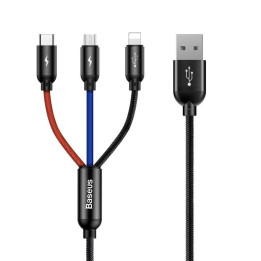 „Baseus Rapid“ USB laidas „3in1“ tipo C / „Lightning“ / „Micro 3A 1,2M“ – juodas