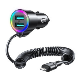 Автомобильное зарядное устройство Joyroom JR-CL25, 2x USB + Lightning кабель (черный)