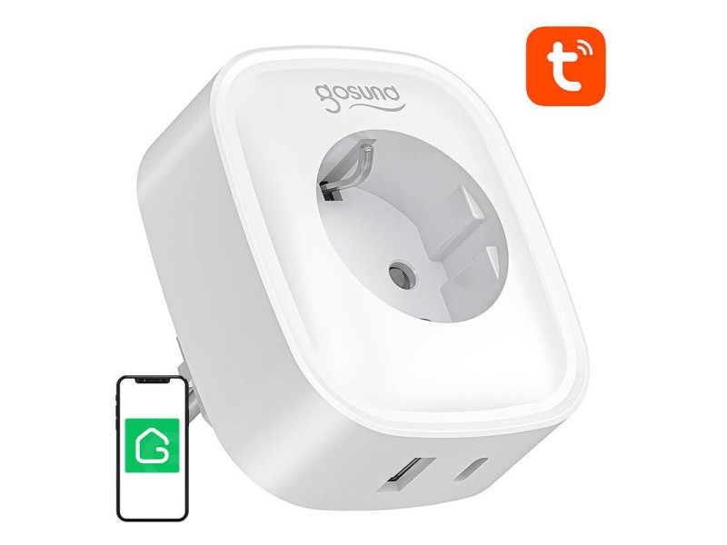 Gosund SP6 16A USB-C 20W Tuya viedā WiFi/Bluetooth ligzda