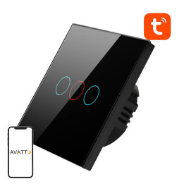 Viedais gaismas slēdzis WiFi Avatto TS02-EU-B3 3 virzienu TUYA (melns)