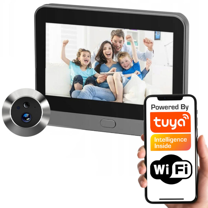 PSMART Smart Peephole Peephole 3Mpx PIR WiFi durų skambutis TUYA